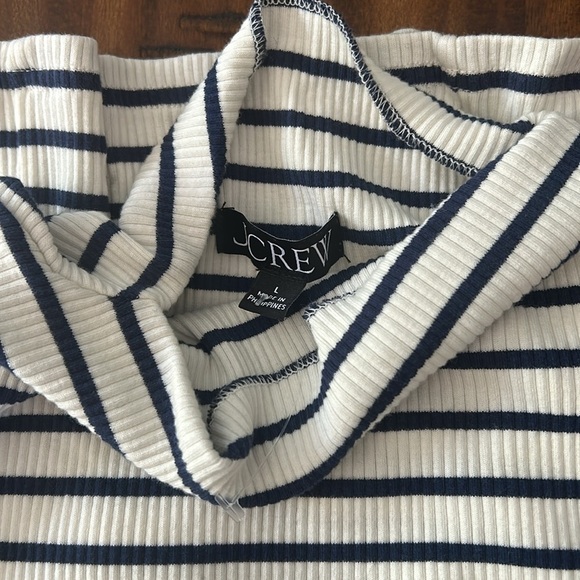 J. Crew Vintage rib split-neck T-shirt buttons stripe BW780 Large blue white - Picture 3 of 4
